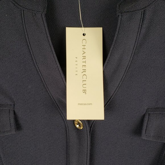 Charter Club Dress P/P Navy Blue Stretch Papillon Women Petite Belted Petite - Picture 4 of 16